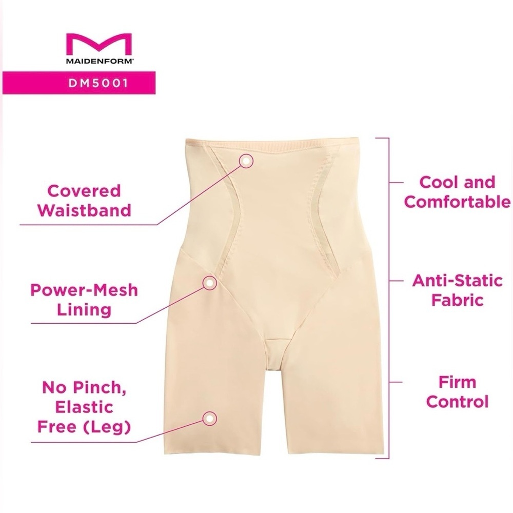 NWT Maidenform High Waist Thigh Slimmer Cool‎ Comfort Anti-Static Shapewear Firm - Picture 4 of 7